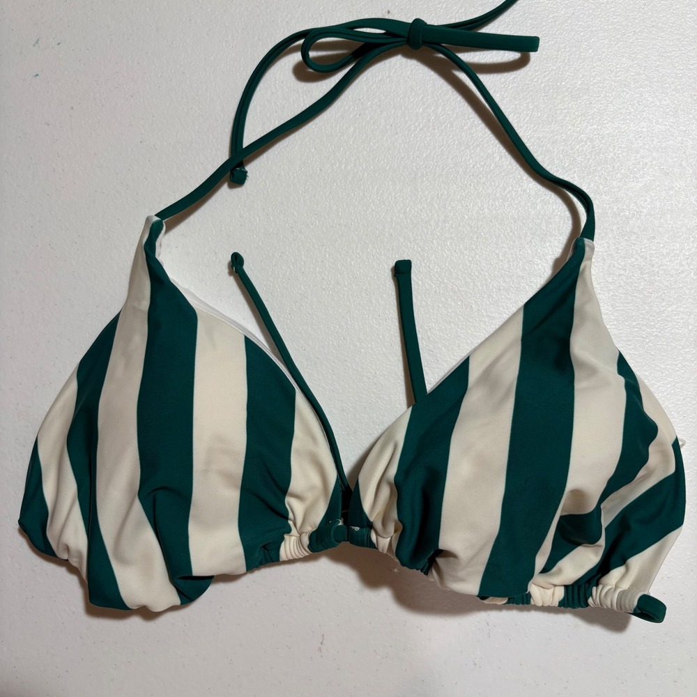 Shade & Shore Green White Striped Triangle Bikini Top Large 12-14 PID-7K540Z NWT